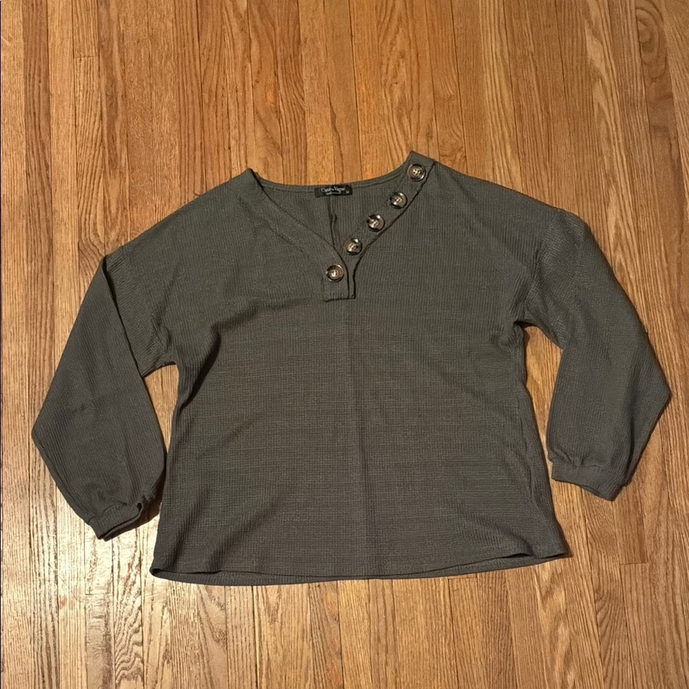 Chic Charcoal Button-Accent Long Sleeve Top